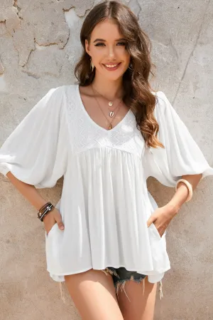 * APP EXCLUSIVE* Vneck Half Sleeve Blouse with Pockets