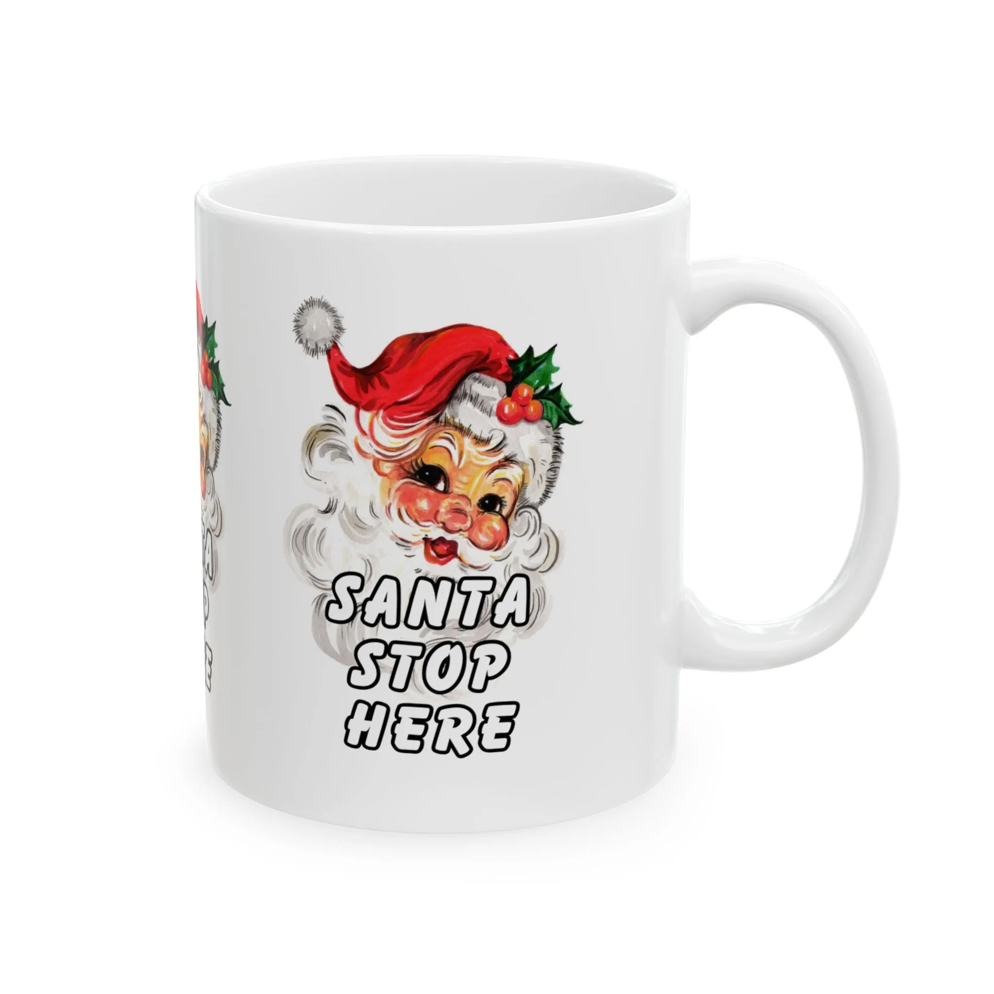 11 oz Ceramic Mug – “Santa Stop Here” | Festive and Fun Christmas Coffee Cup