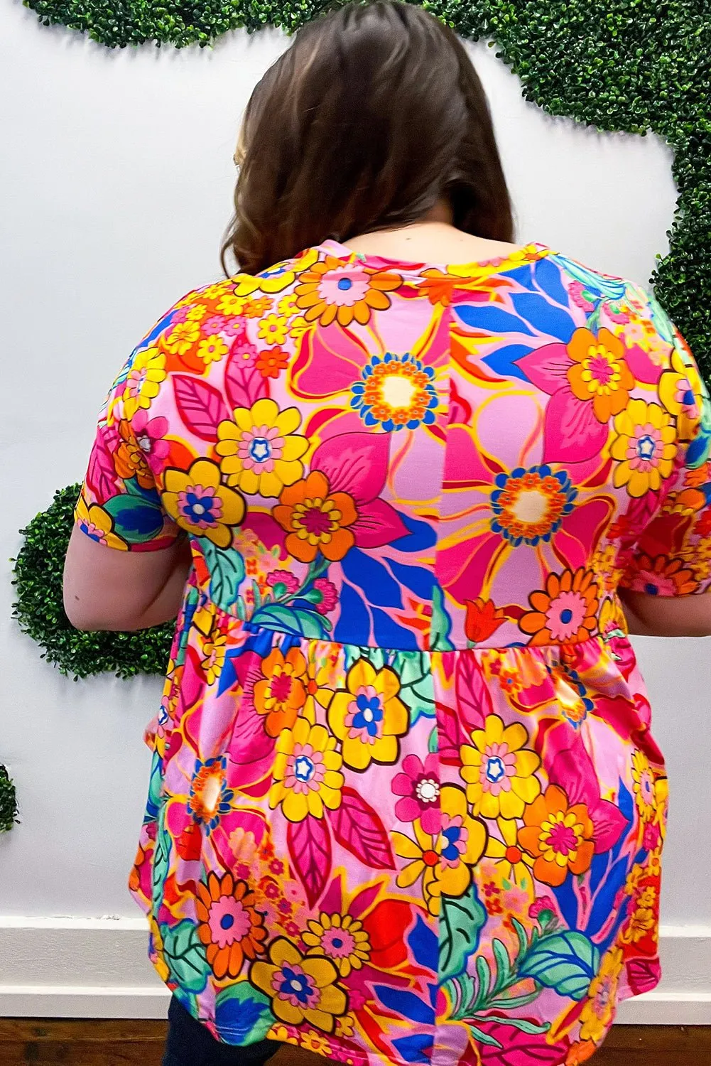 1/2 Sleeve Floral Print Plus Size Blouse