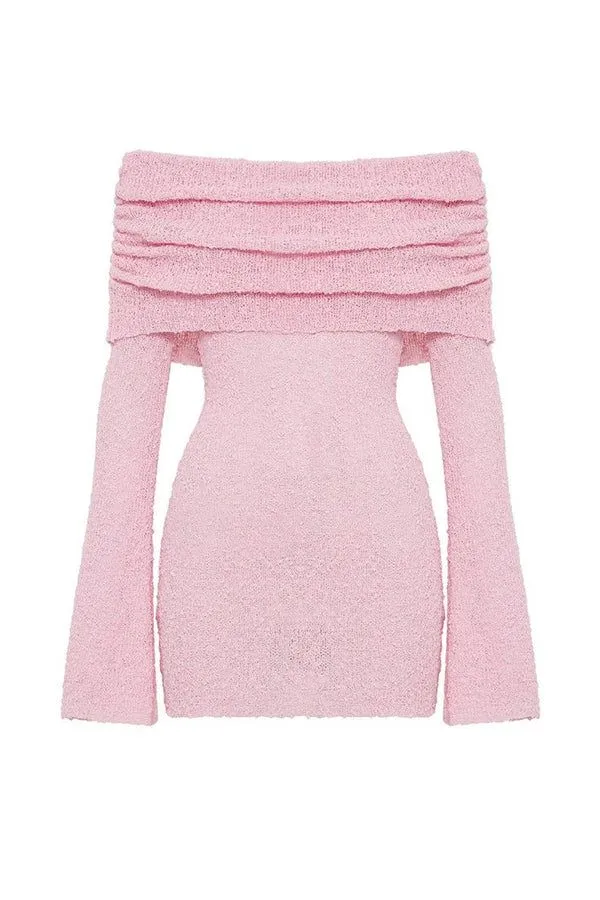 A&A Off Shoulder Ruched Flare Sleeve Mini Dress
