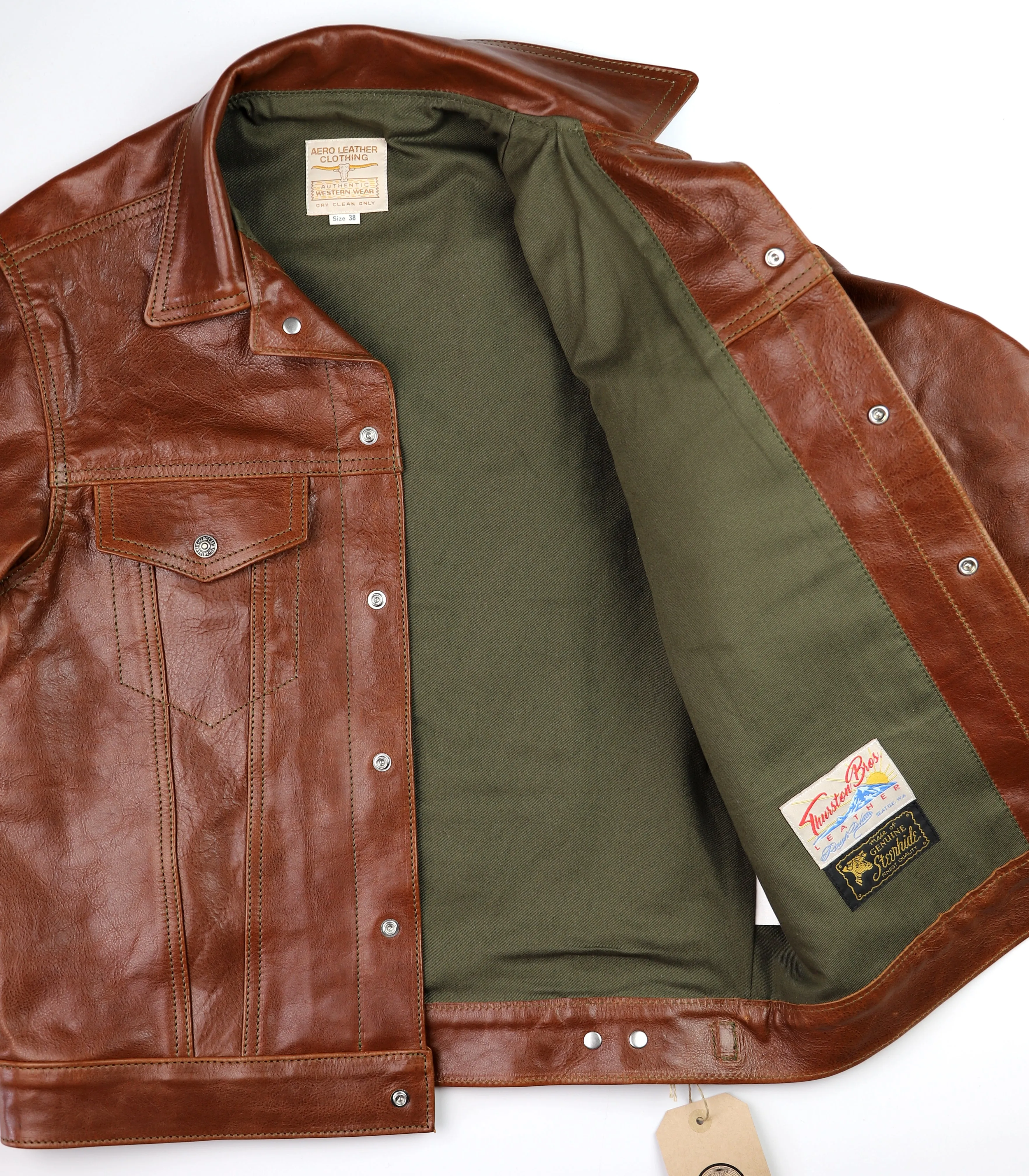 Aero 557XX Type 3 Jean Jacket, size 38, Russet Badalassi Cowhide