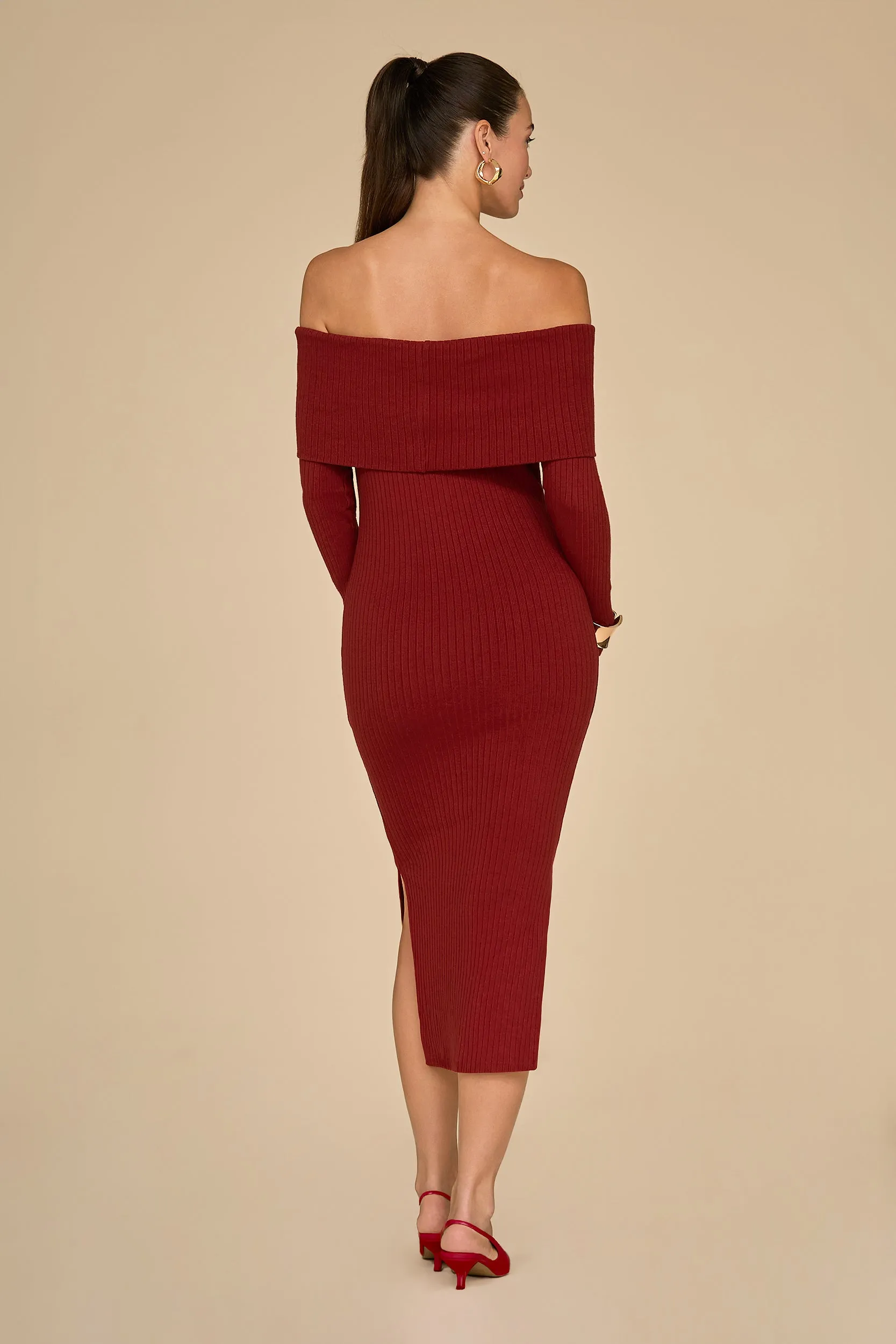 Amora Ribbed Knit Dress - Burgundy