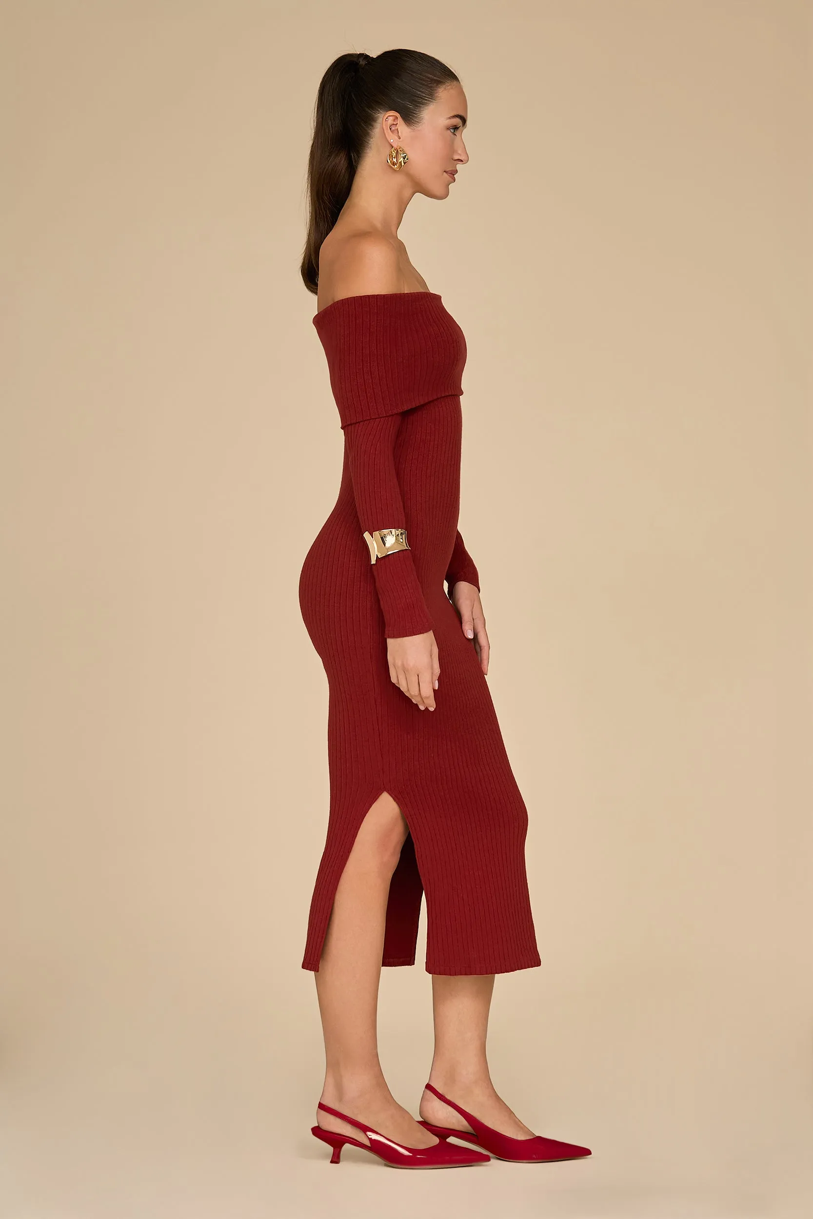 Amora Ribbed Knit Dress - Burgundy
