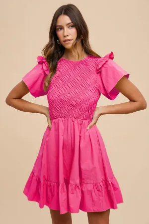 Annie Bias Smocked Detail Mini Dress