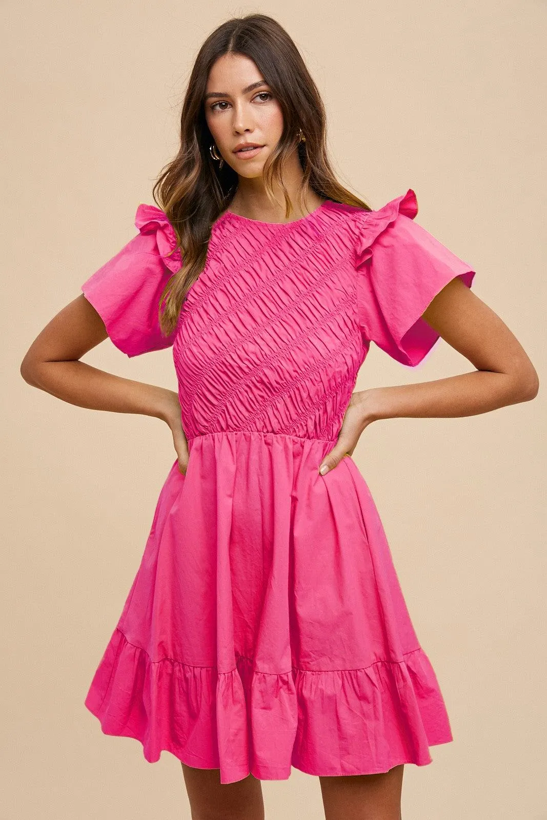 Annie Bias Smocked Detail Mini Dress