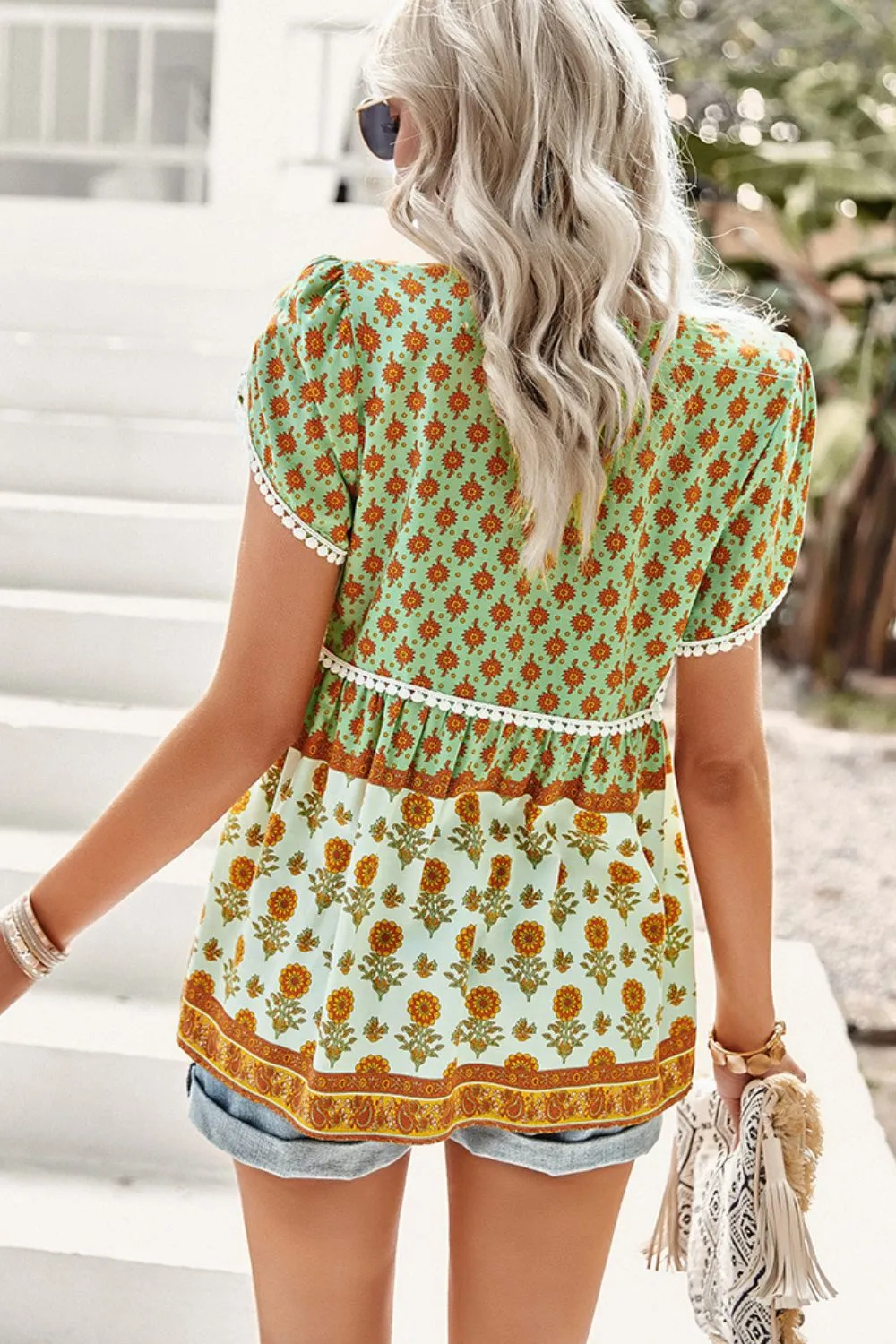 *APP EXCLUSIVE* Bohemian Tie Neck Buttoned Blouse