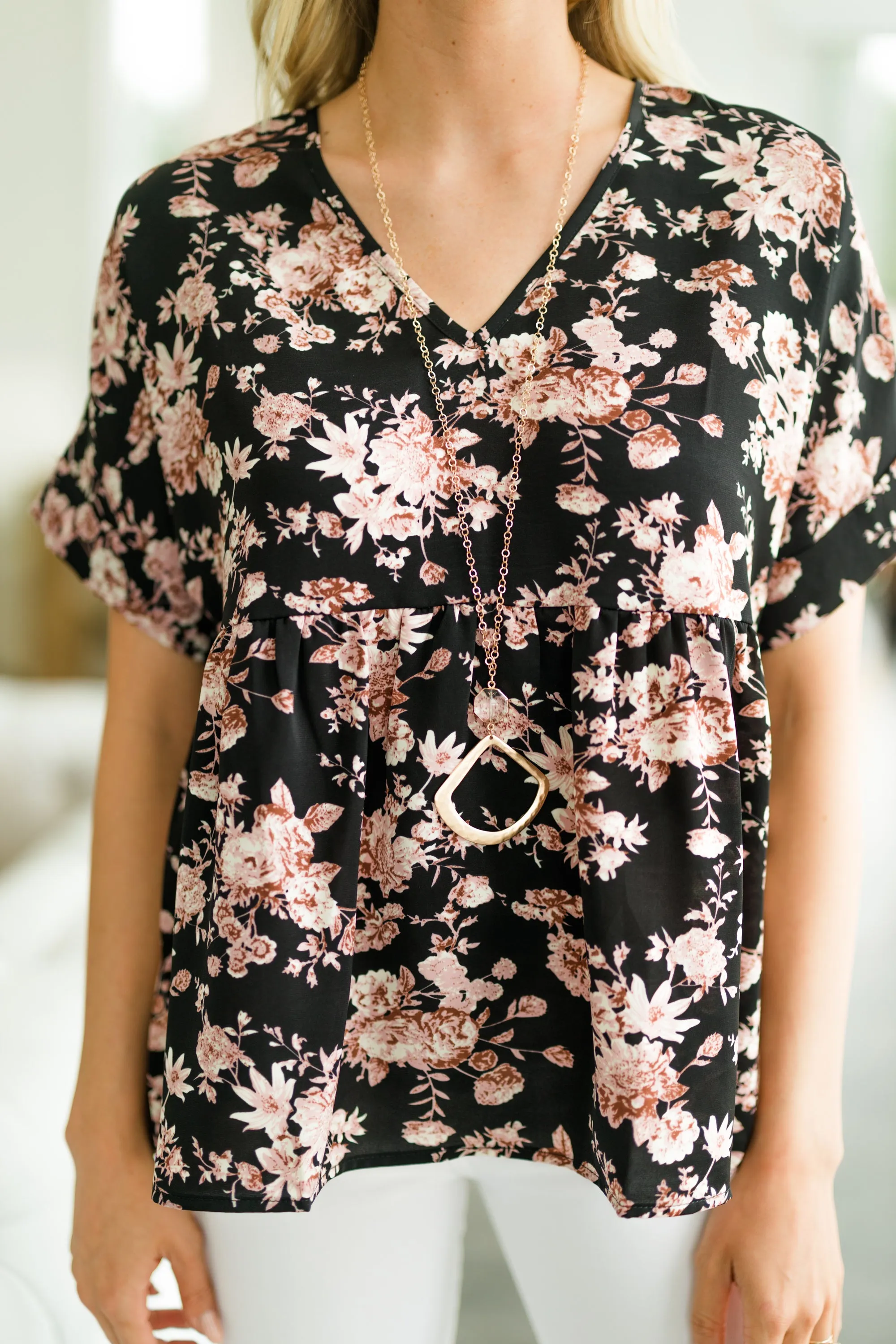 At This Level Pink Floral Babydoll Top