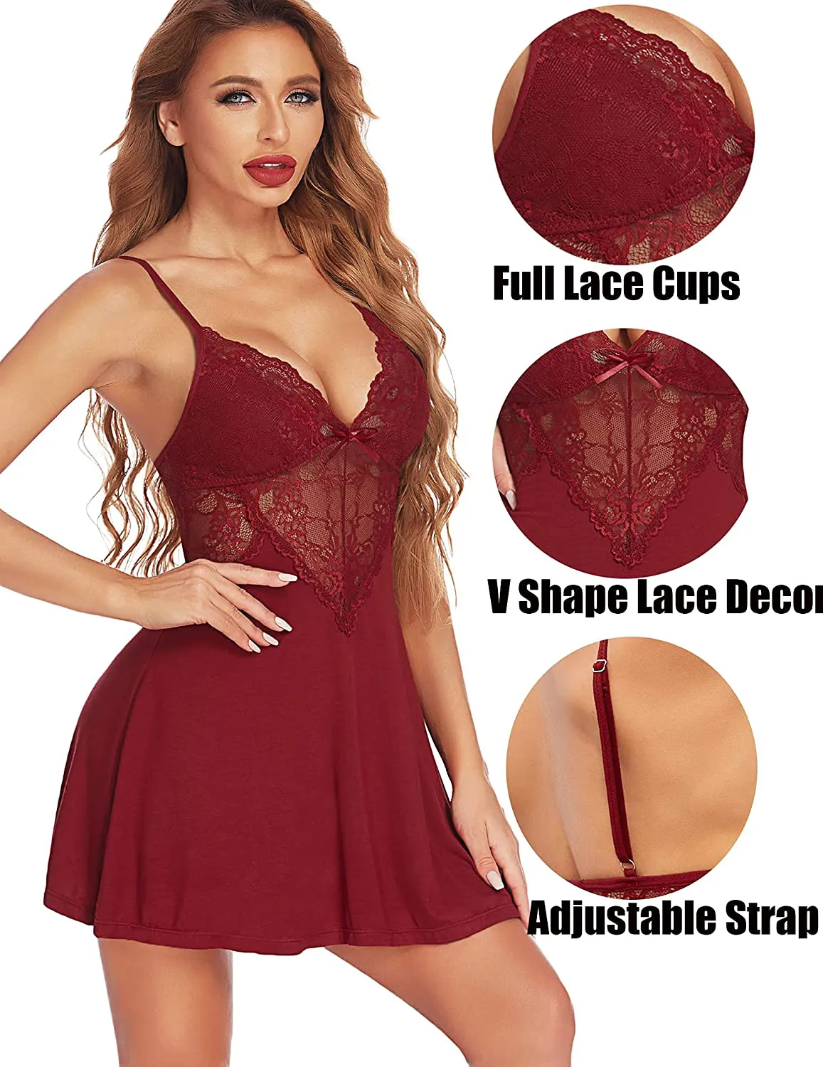Avidlove Lingerie Women Chemise Nightgown Sexy Nighty Lace Babydoll Sleepwear Slip Dress S-XXL