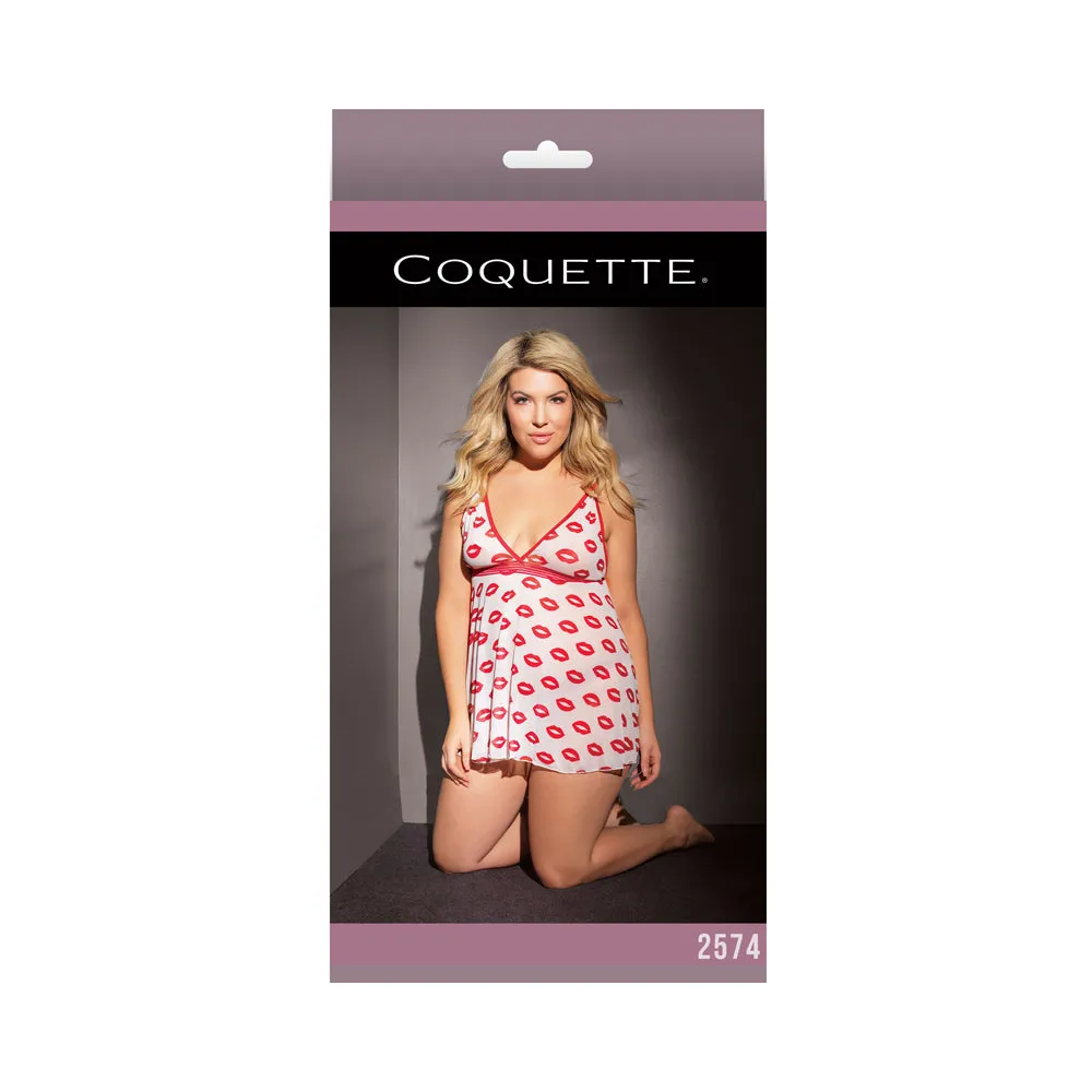 Babydoll And Thong White/red Xl