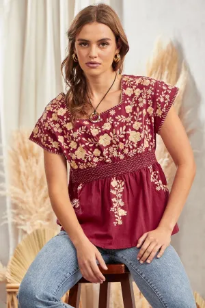 Babydoll Floral Embroidery Top #079