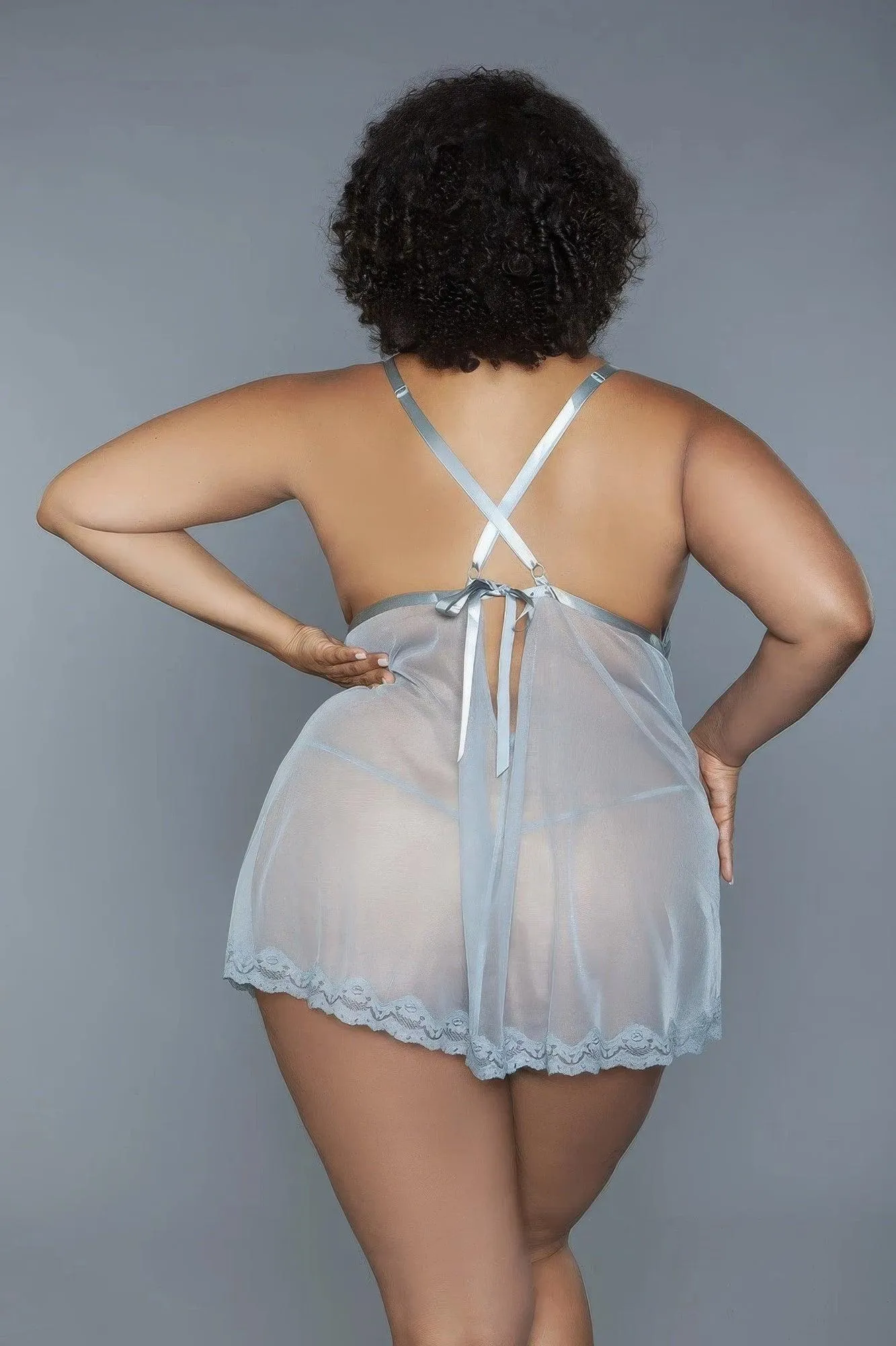 Babydoll Sheer Mesh Lace Lingerie 2 Pc