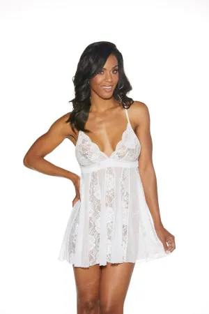 Babydoll Stretch Lace and Knit - White - Medium