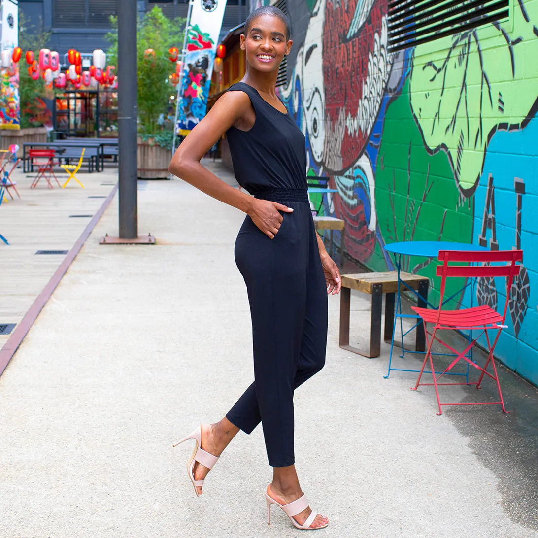 Back Cut Out Jogger Pocket Jumpsuit - Black - Final Sale!