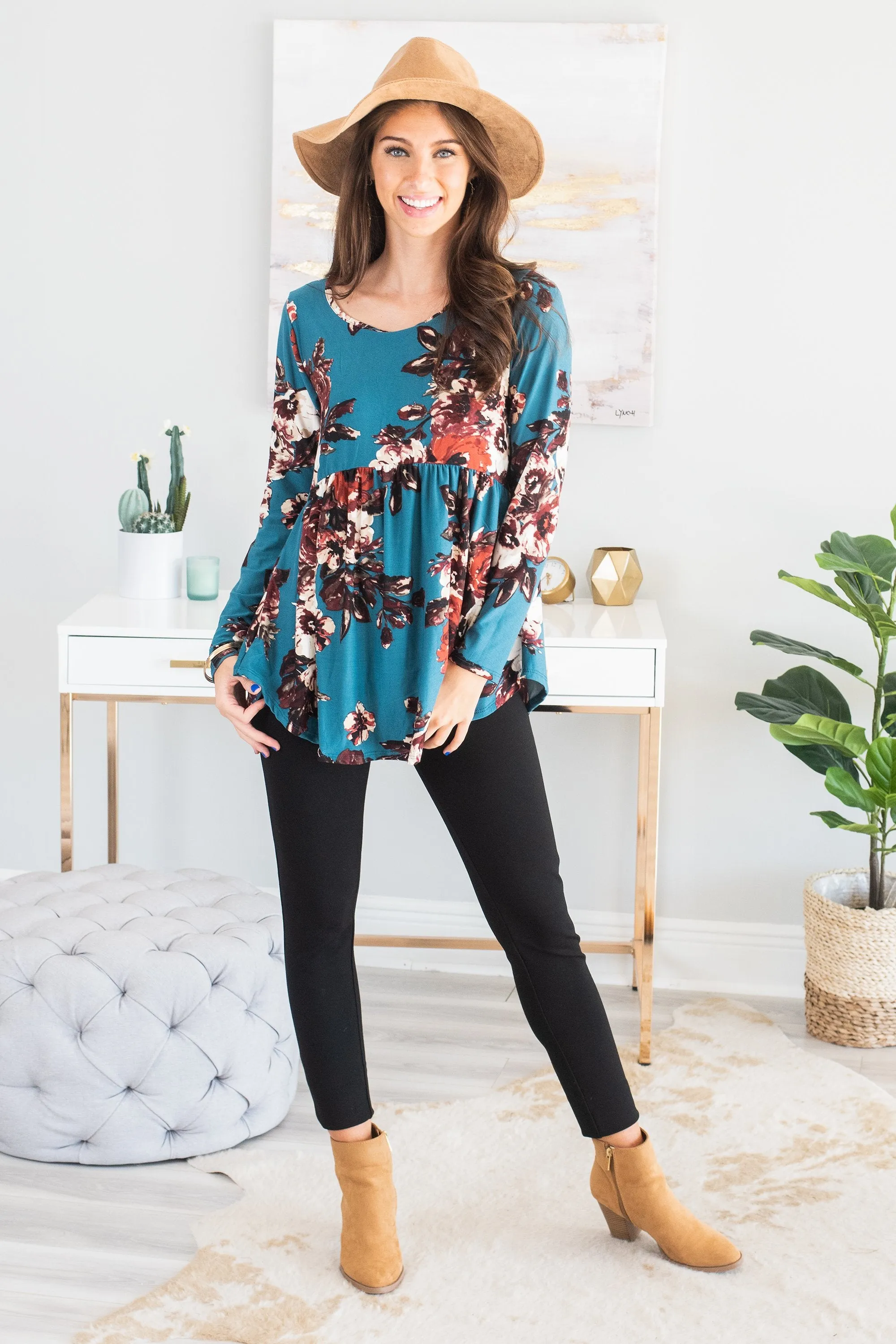 Back To Beauty Teal Blue Babydoll Top
