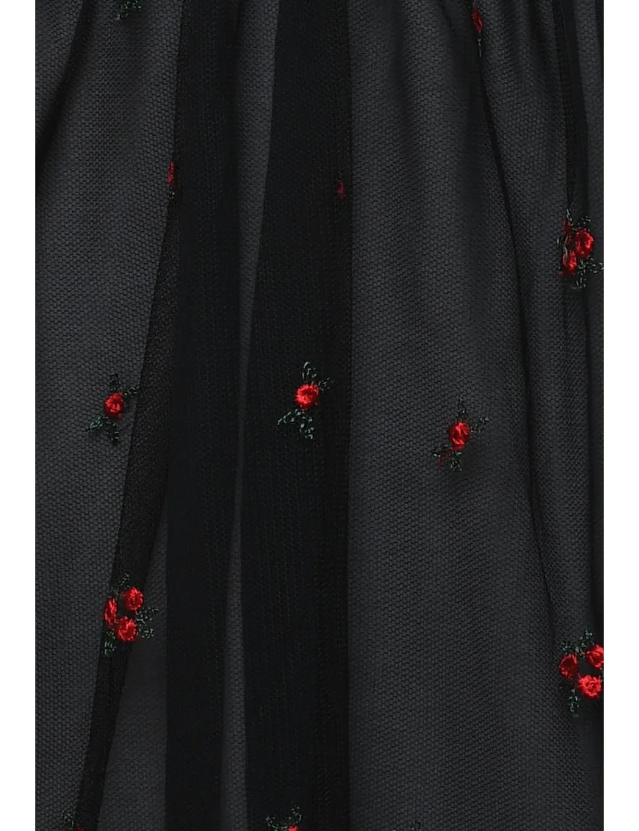 Black & Red Embroidered Floral Babydoll - M
