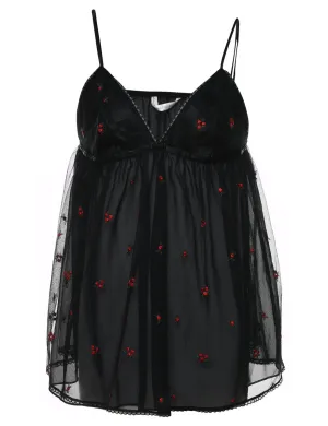 Black & Red Embroidered Floral Babydoll - M