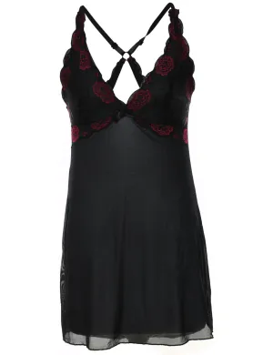 Black & Red Sheer Lace Trim Babydoll - S