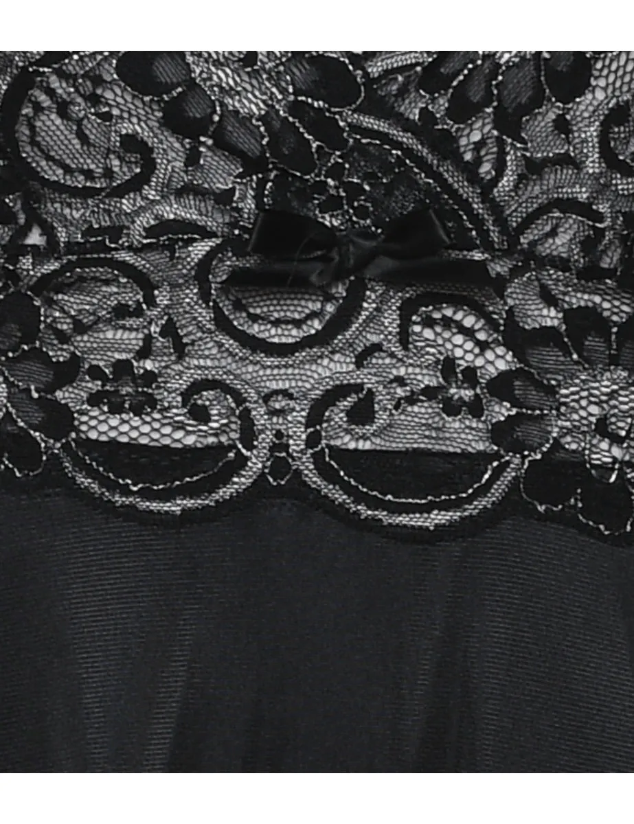 Black & Silver Lace Trim Babydoll - S