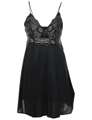 Black & Silver Lace Trim Babydoll - S