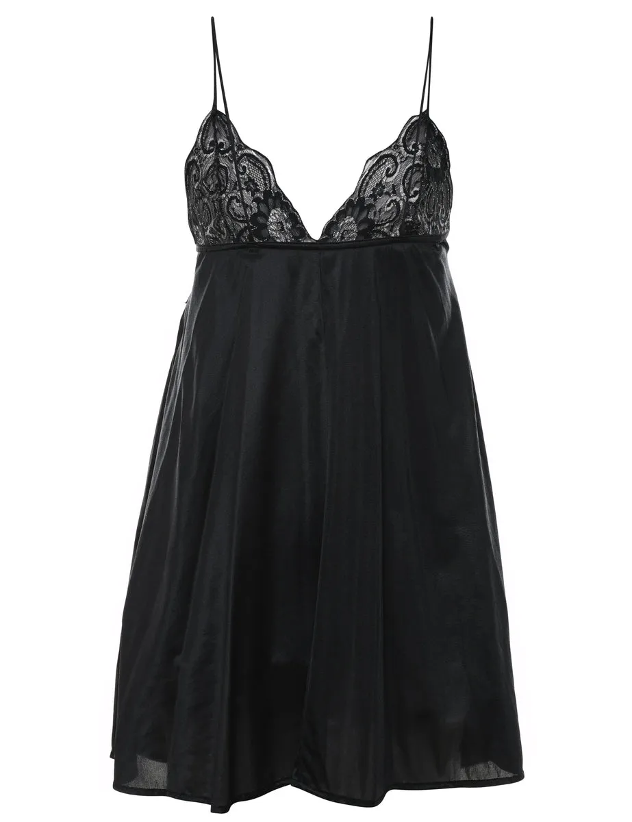 Black & Silver Lace Trim Babydoll - S