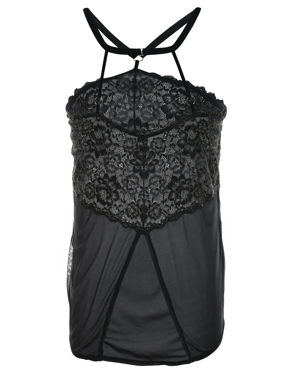 Black Lace Strappy Babydoll - S