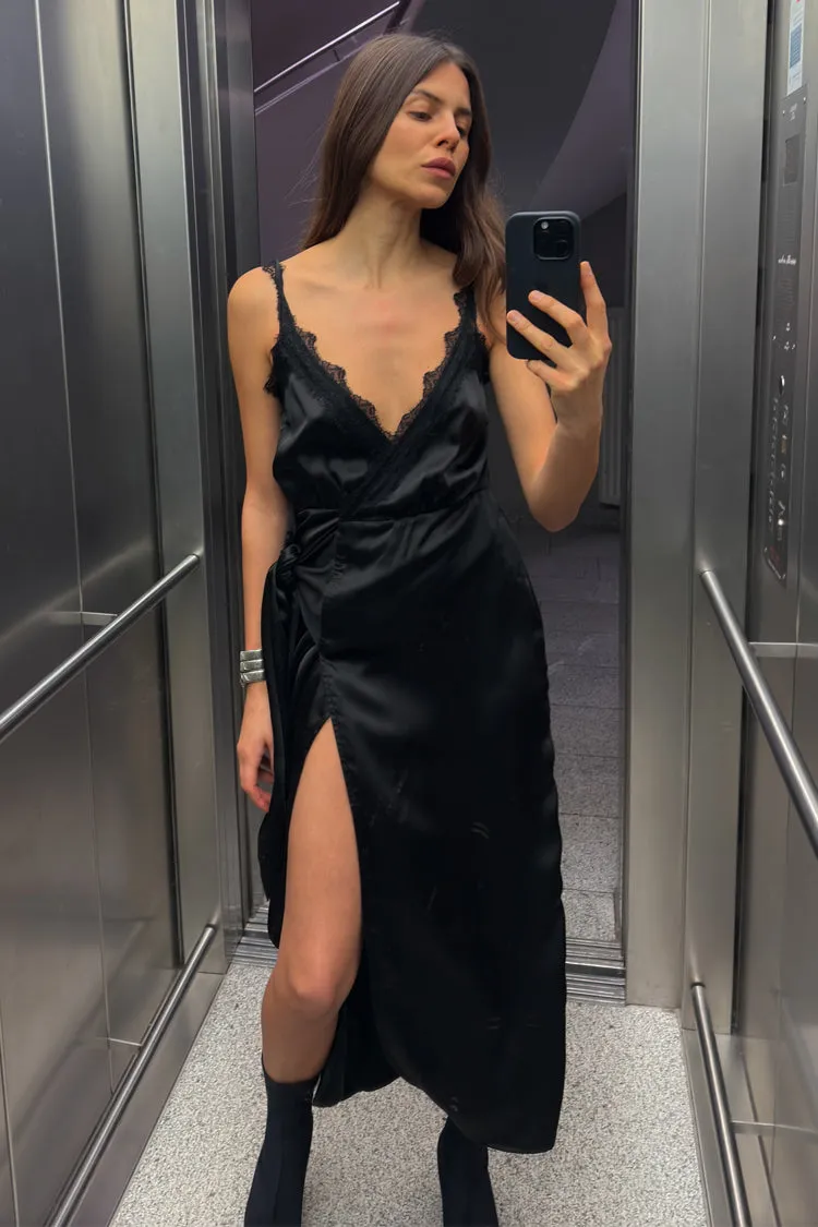 Black Meela Lace Trim Dress