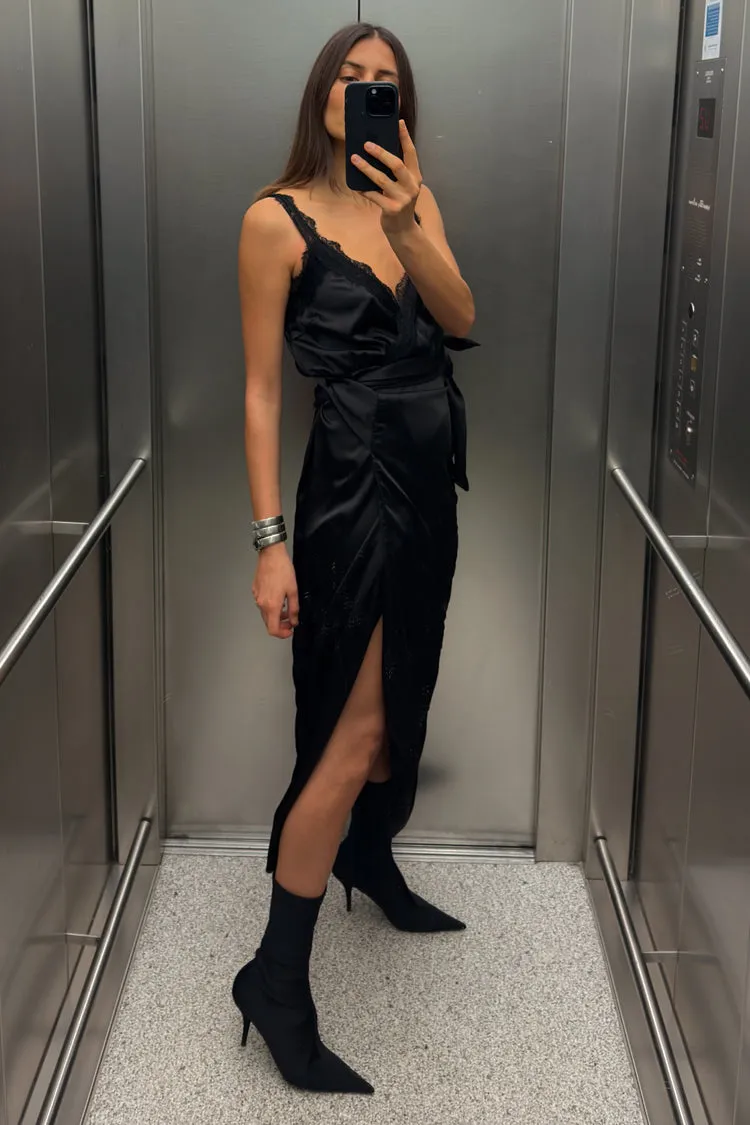 Black Meela Lace Trim Dress