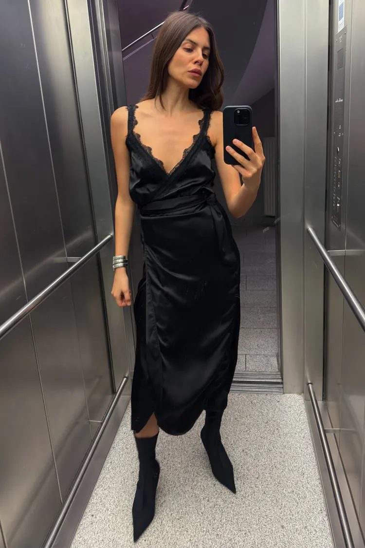 Black Meela Lace Trim Dress
