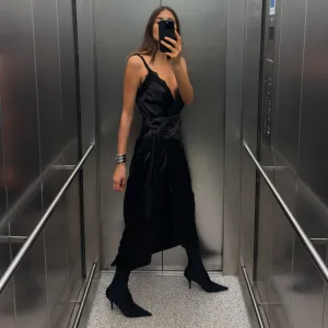 Black Meela Lace Trim Dress