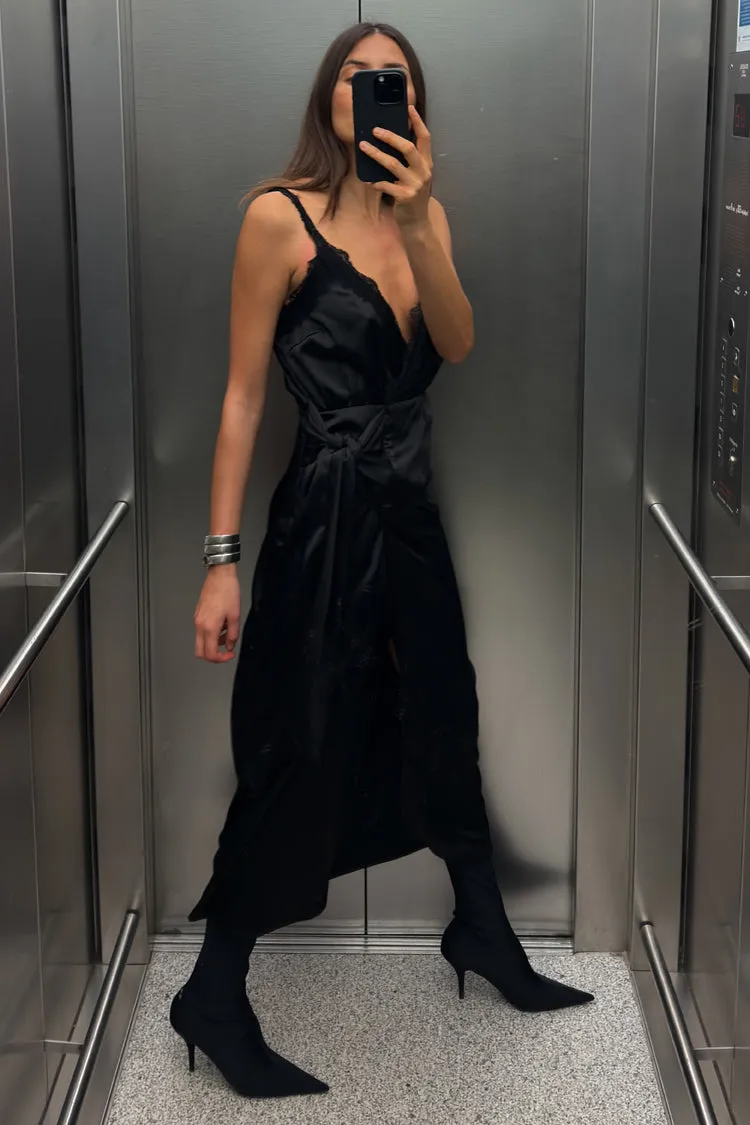 Black Meela Lace Trim Dress
