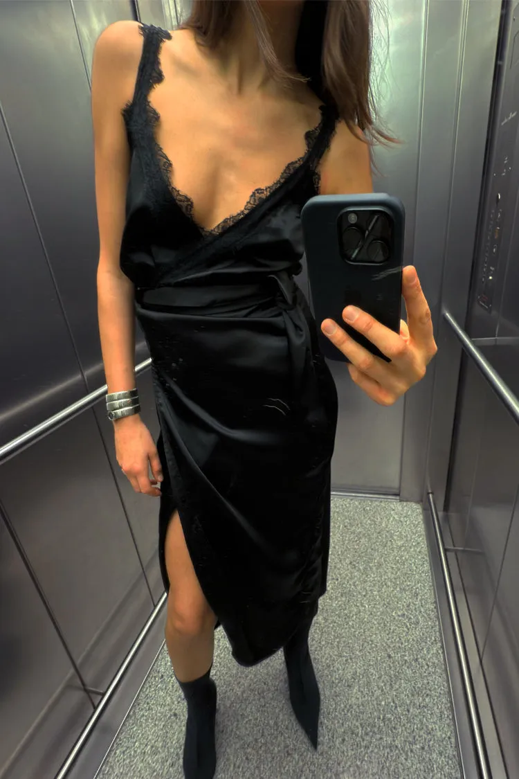 Black Meela Lace Trim Dress