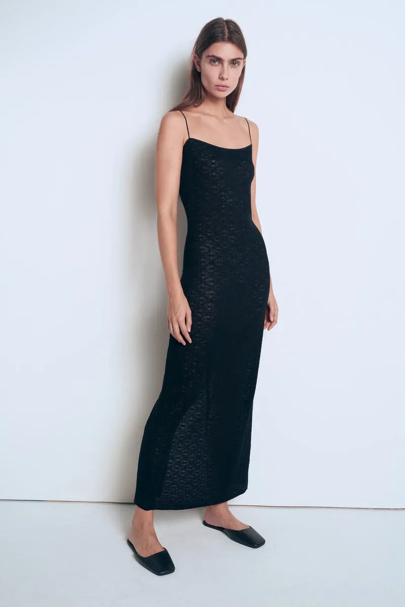 BLACK PATTERNED KNIT MAXI DRESS