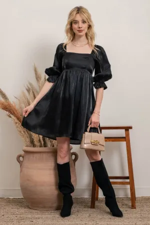 Black Satin Babydoll Dress