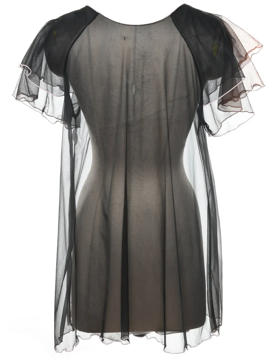 Black Sheer Frilled Babydoll - M