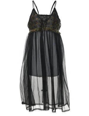 Black Sheer Lace Trim Babydoll - L