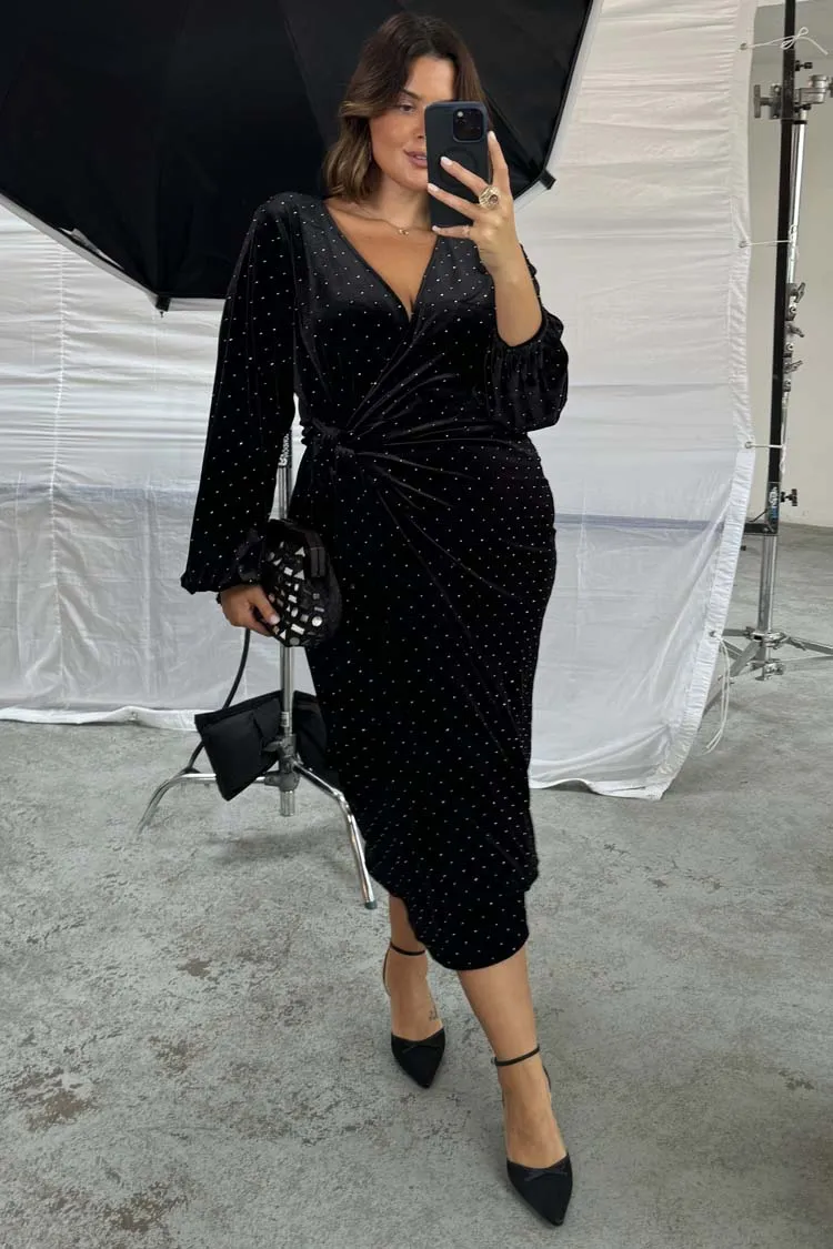Black Velvet Midi Vienna Dress