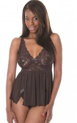Brown Baby Doll Lingerie Set