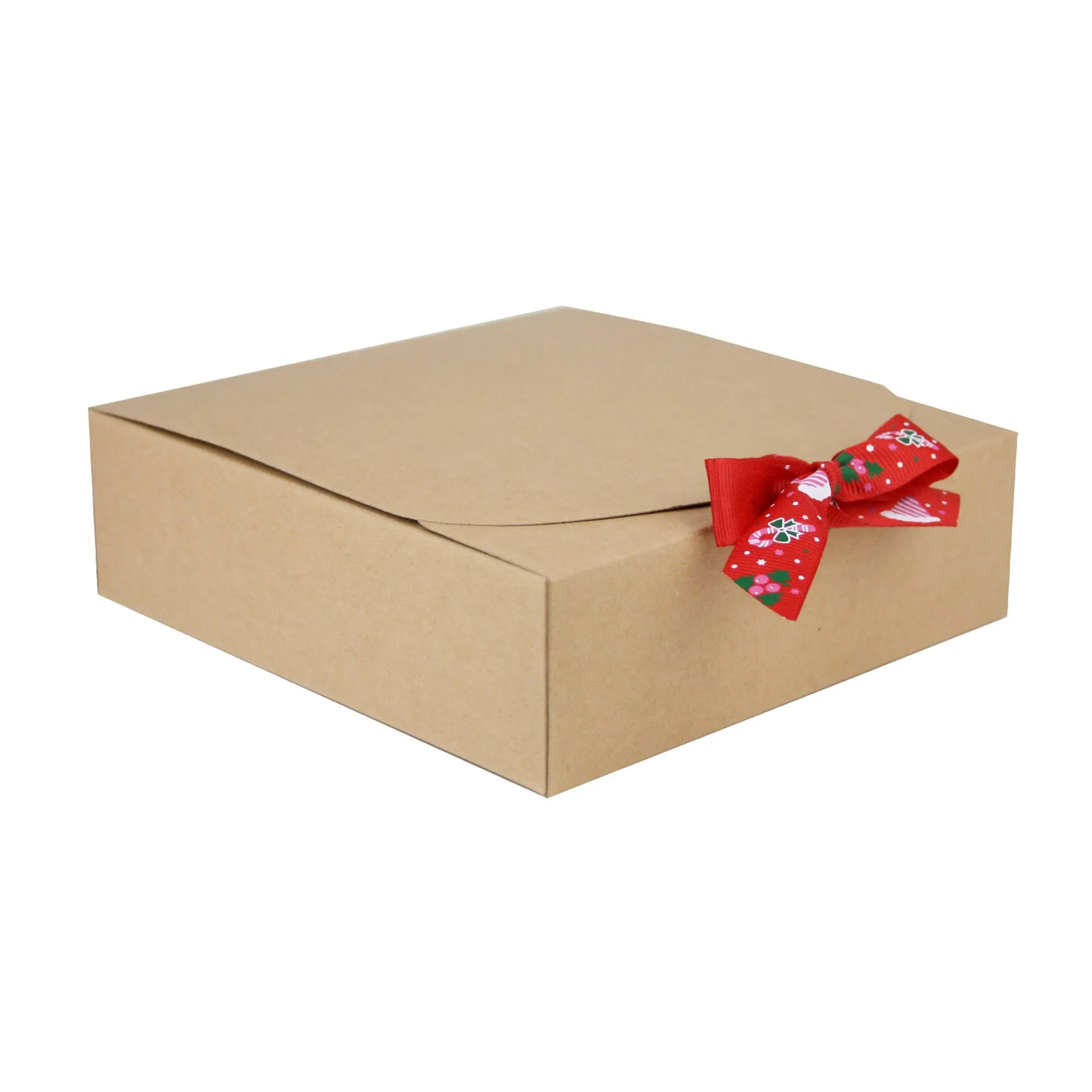 Brown Top-Flap Style Kraft Boxes with Christmas Ribbon Pack of 12 (Sizes Available)