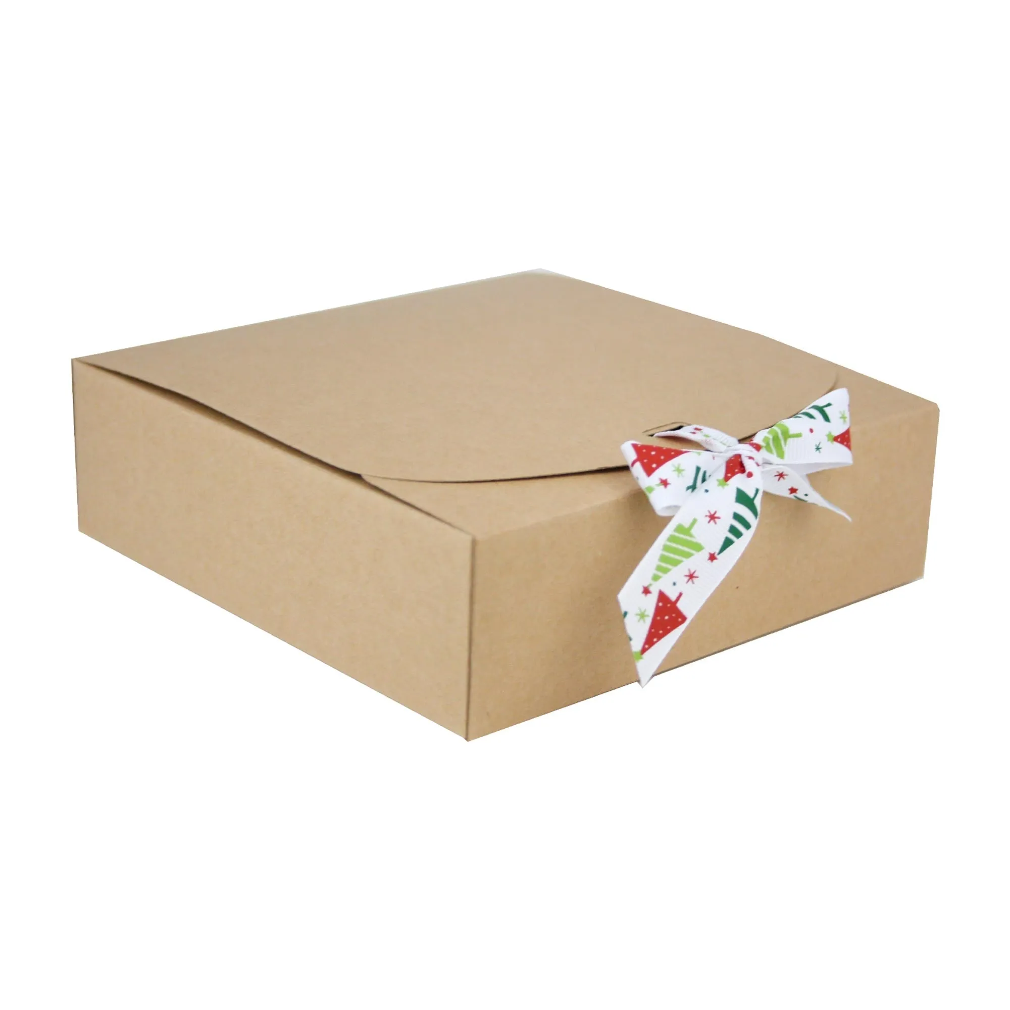 Brown Top-Flap Style Kraft Boxes with Christmas Ribbon Pack of 12 (Sizes Available)