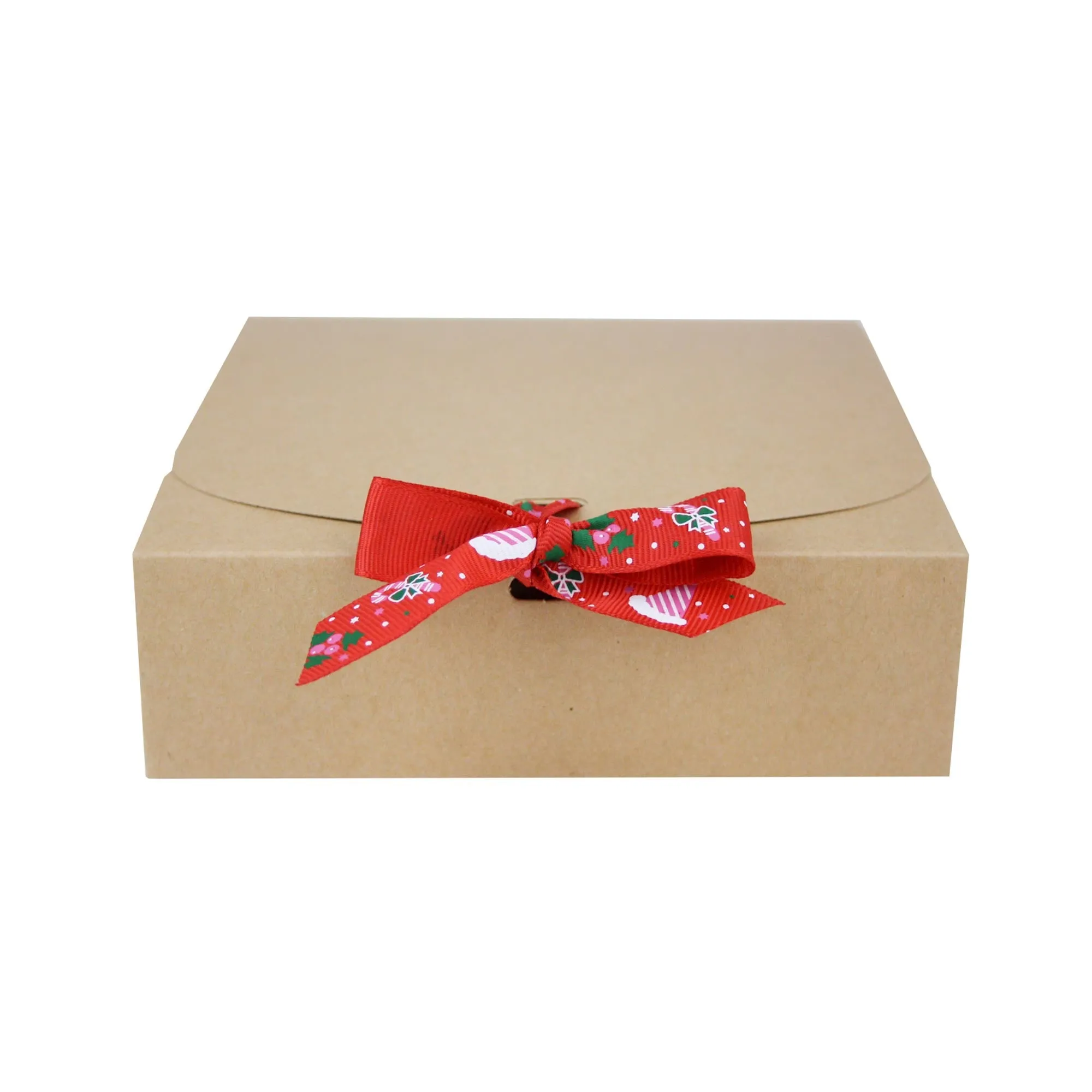 Brown Top-Flap Style Kraft Boxes with Christmas Ribbon Pack of 12 (Sizes Available)