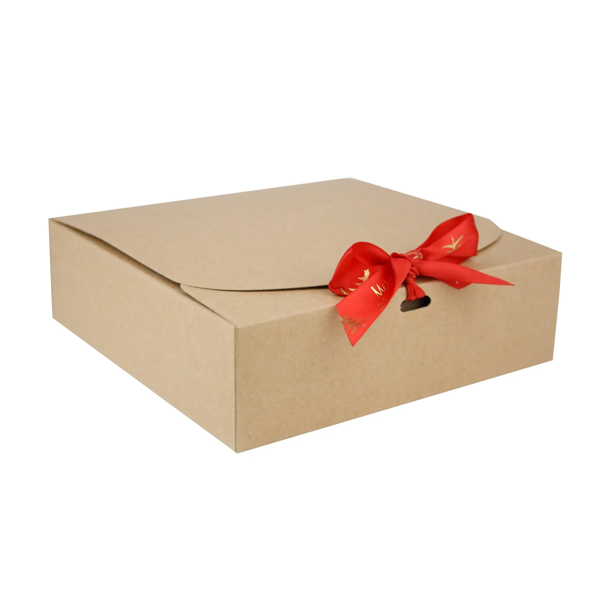 Brown Top-Flap Style Kraft Boxes with Christmas Ribbon Pack of 12 (Sizes Available)