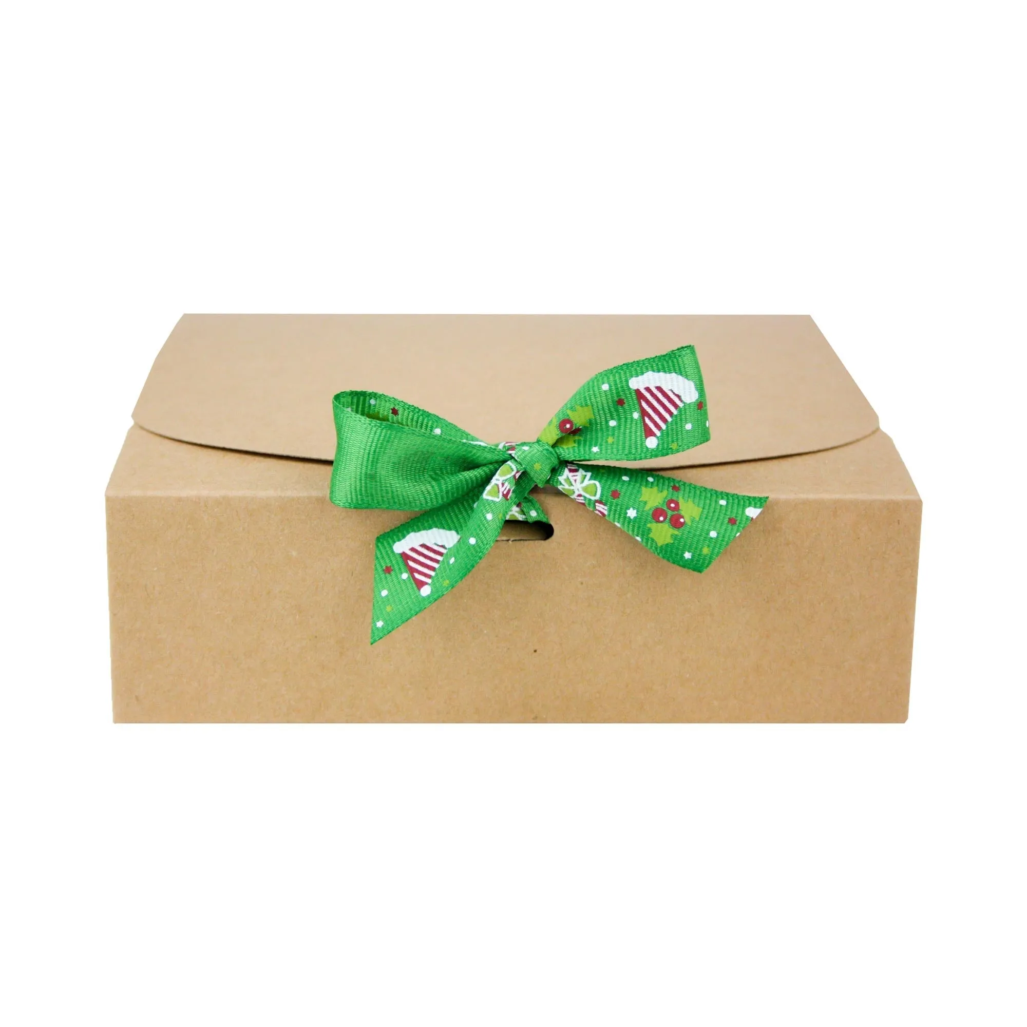 Brown Top-Flap Style Kraft Boxes with Christmas Ribbon Pack of 12 (Sizes Available)
