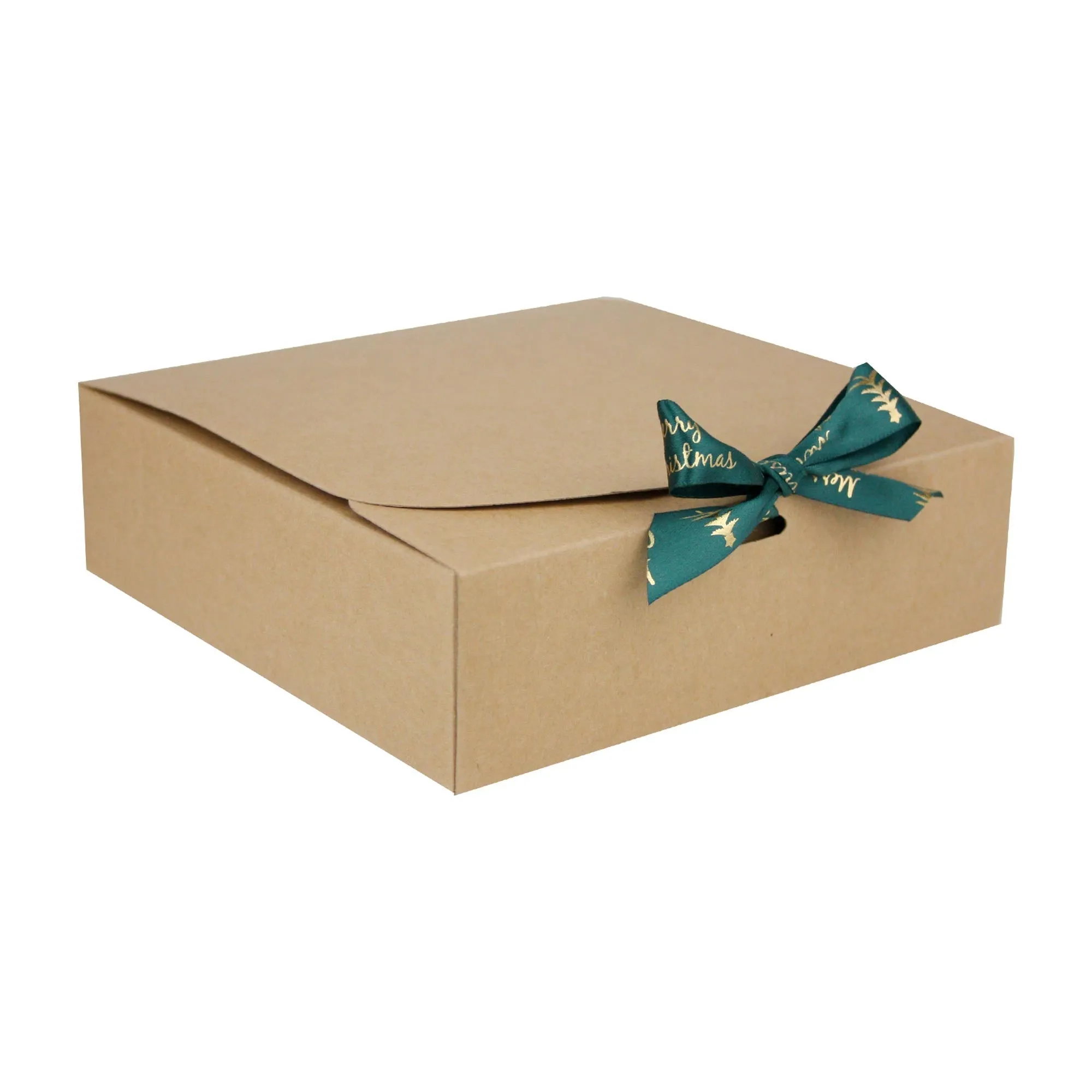 Brown Top-Flap Style Kraft Boxes with Christmas Ribbon Pack of 12 (Sizes Available)