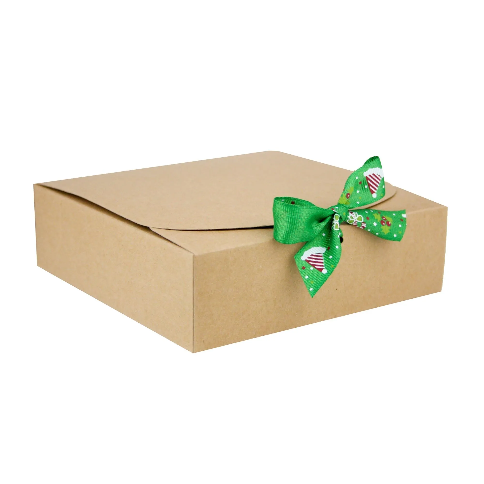 Brown Top-Flap Style Kraft Boxes with Christmas Ribbon Pack of 12 (Sizes Available)