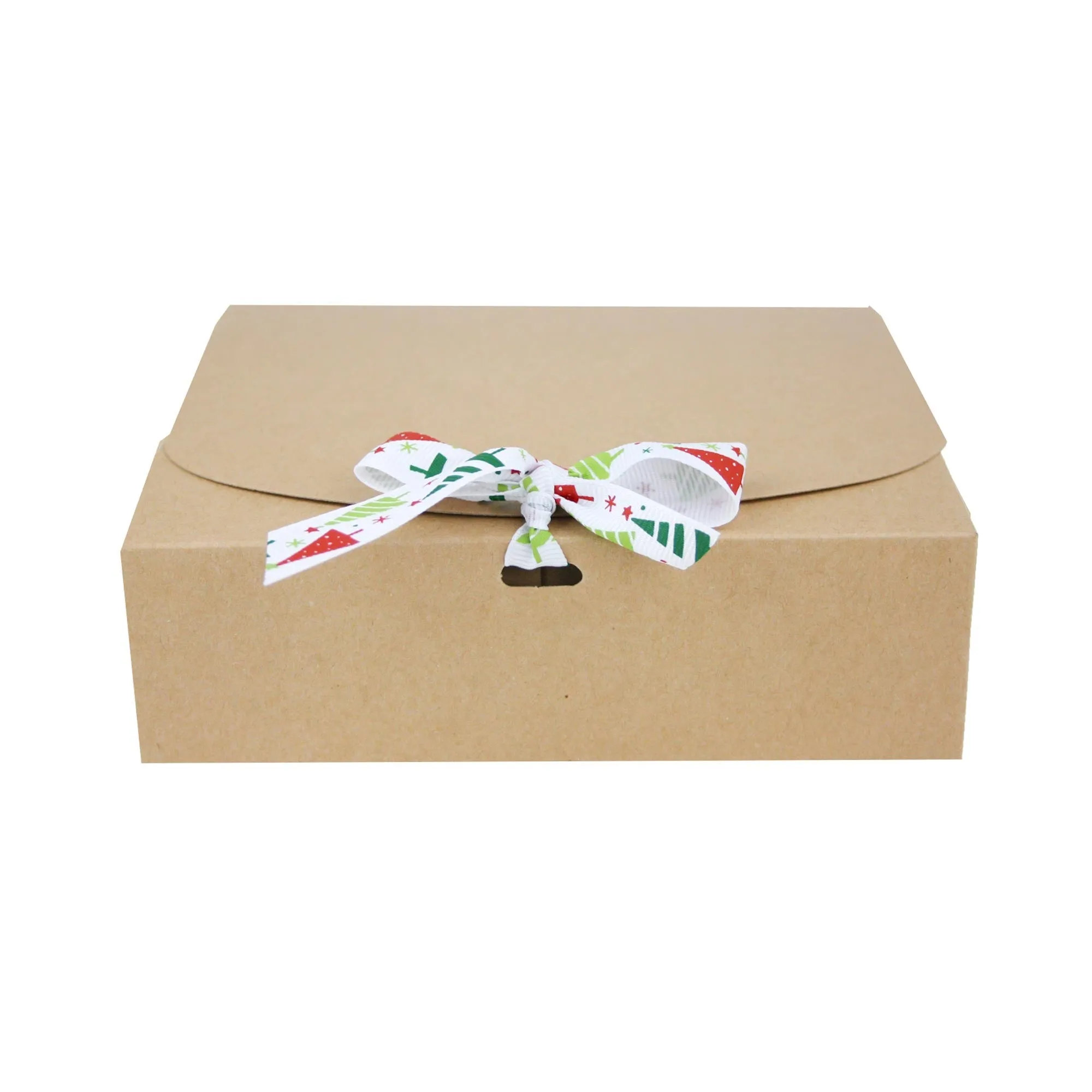 Brown Top-Flap Style Kraft Boxes with Christmas Ribbon Pack of 12 (Sizes Available)