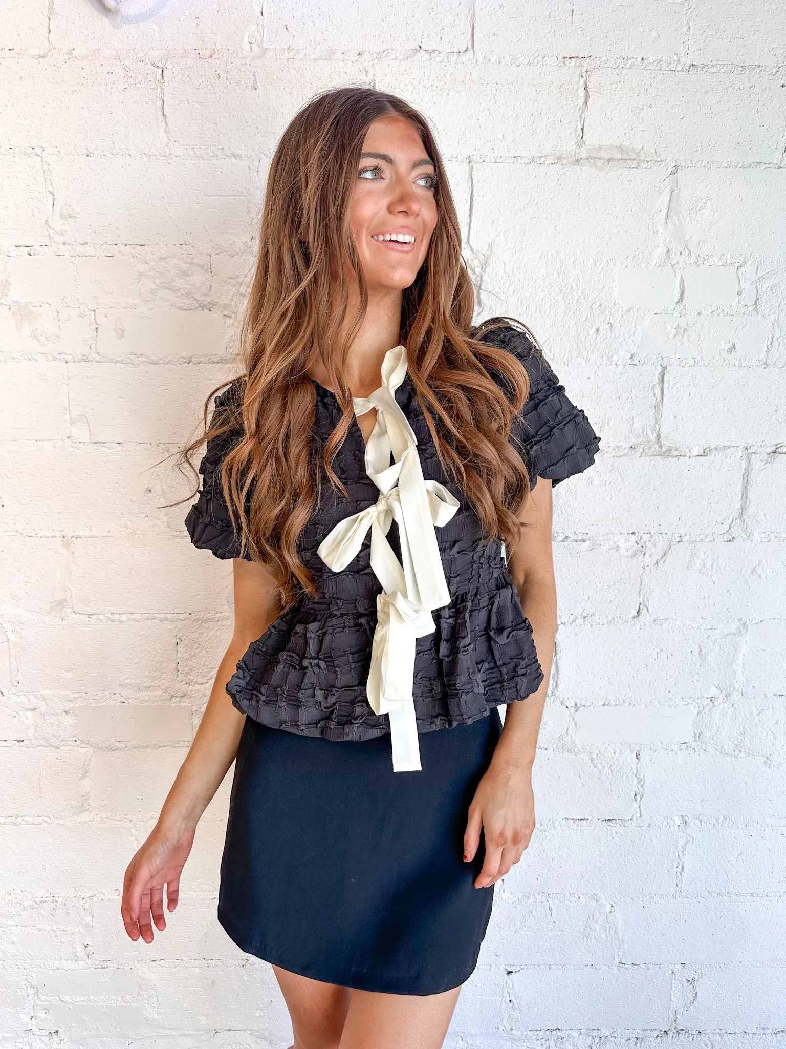 Bubble Babydoll Blouse With Bows