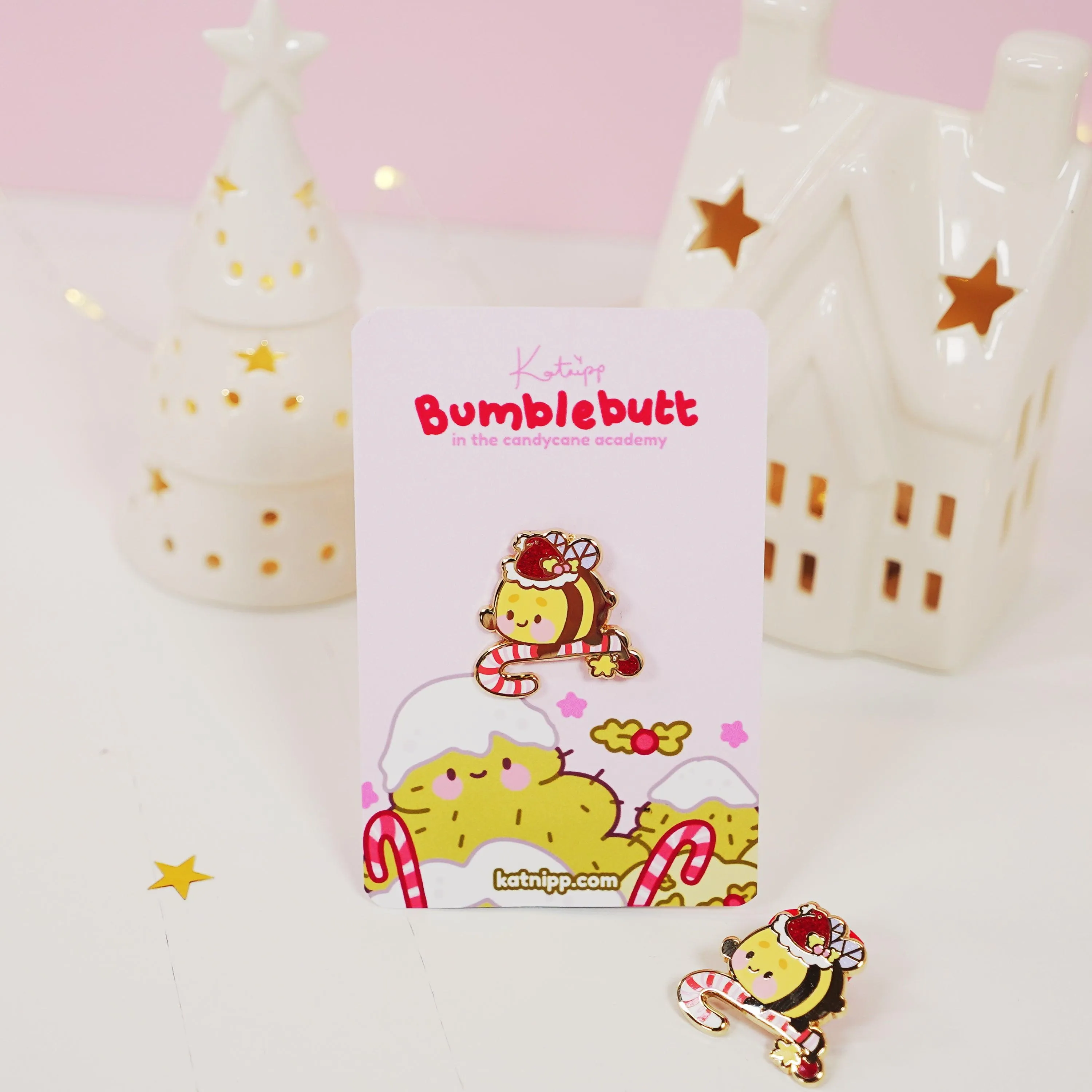 Bumblebutt Christmas Enamel Pin | Kawaii Candy Cane Accessory | Festive Bumblebee Holiday Pin
