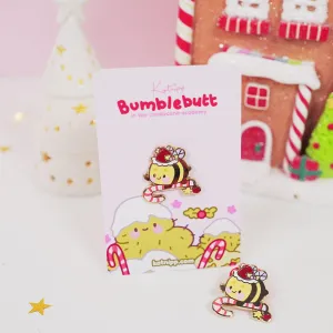 Bumblebutt Christmas Enamel Pin | Kawaii Candy Cane Accessory | Festive Bumblebee Holiday Pin