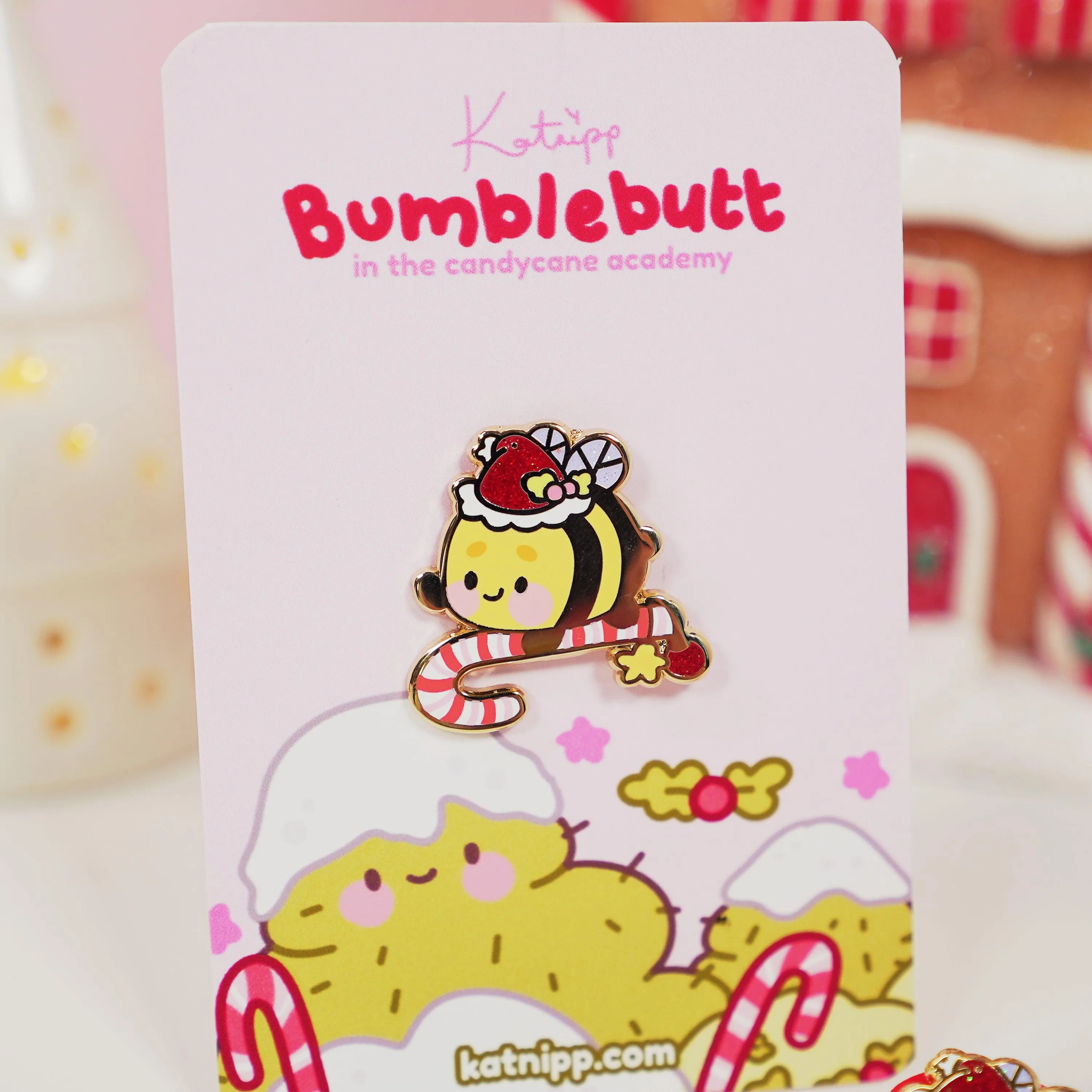 Bumblebutt Christmas Enamel Pin | Kawaii Candy Cane Accessory | Festive Bumblebee Holiday Pin