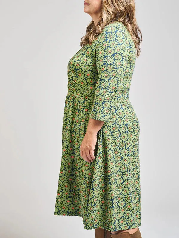 Callie Long Sleeve Wrap Dress Olive Floral